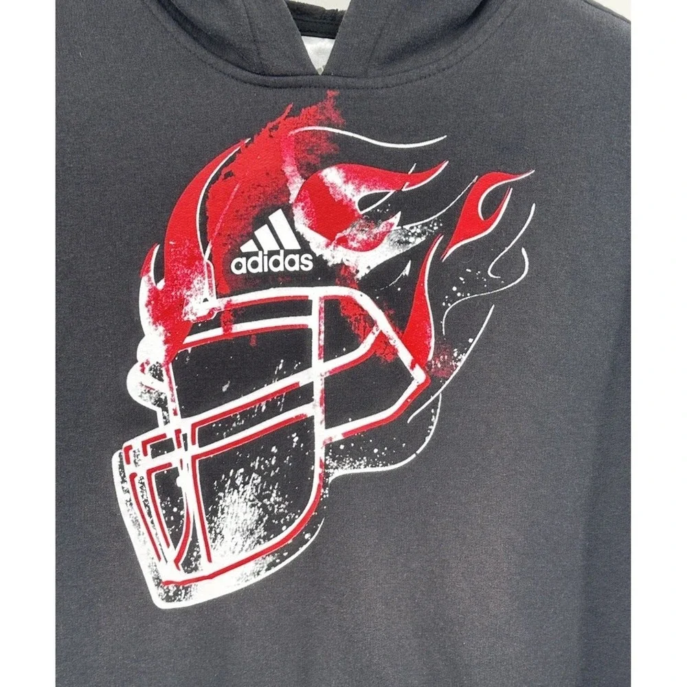 Adidas Men's Black Hoodie Sweatshirt Football Helmet Flames‎ Pocket Size Large